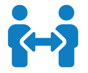 A graphic showing two people, and an arrow to indicate physical distancing