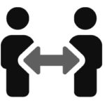 A graphic showing two people, and an arrow to indicate physical distancing