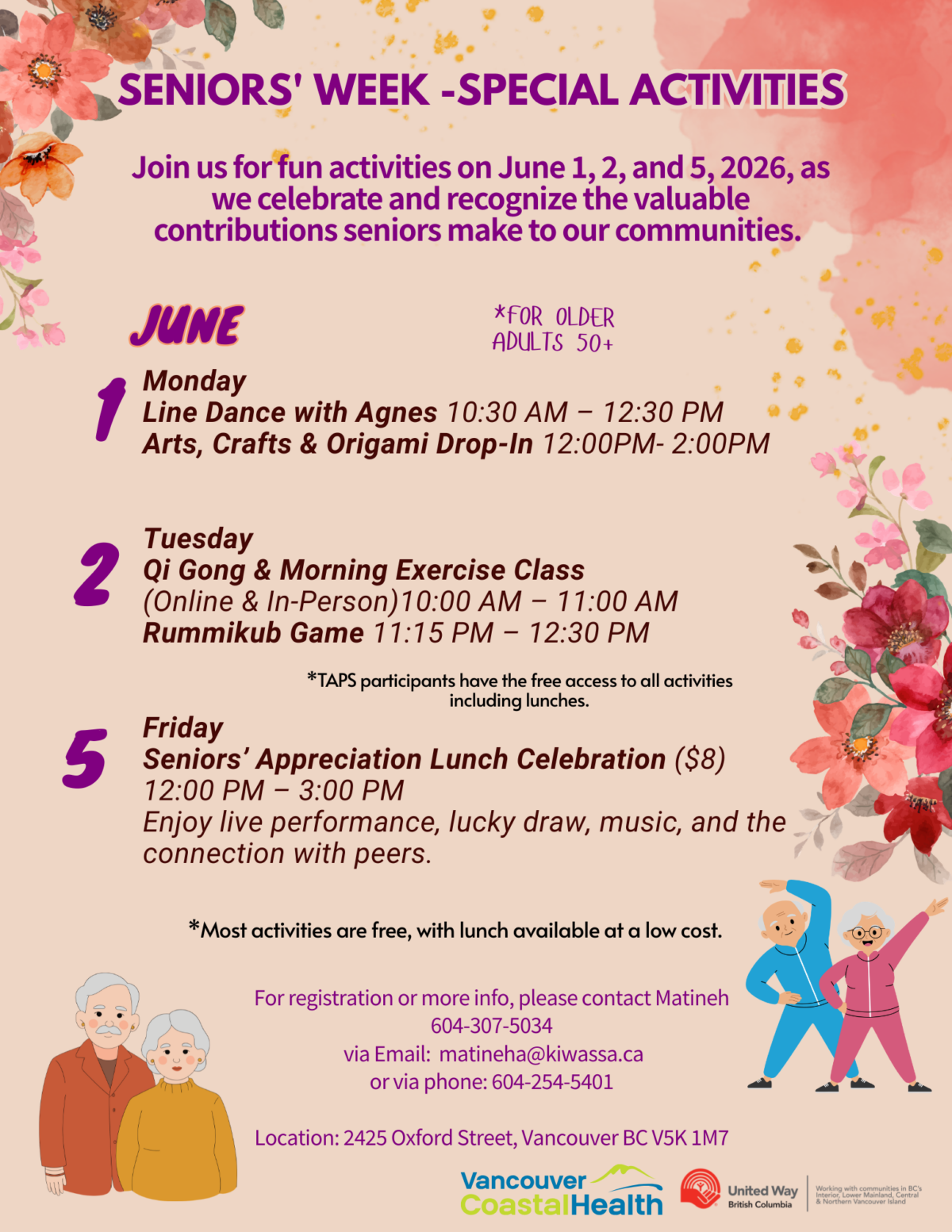 This is a poster that outlines activities that celebrate Seniors Week from June 1 to June 5.
